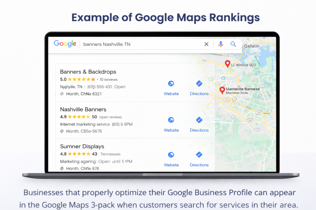 Example of Google Maps Rankings — Banners in Nashville TN